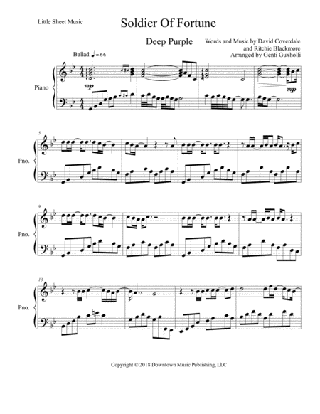 Soldier Of Fortune Piano Solo Sheet Music