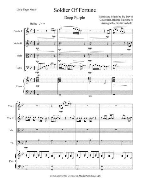 Soldier Of Fortune String Quartet Piano Sheet Music