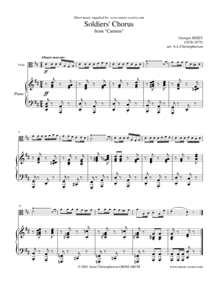 Free Sheet Music Soldiers Chorus From Carmen Viola And Piano