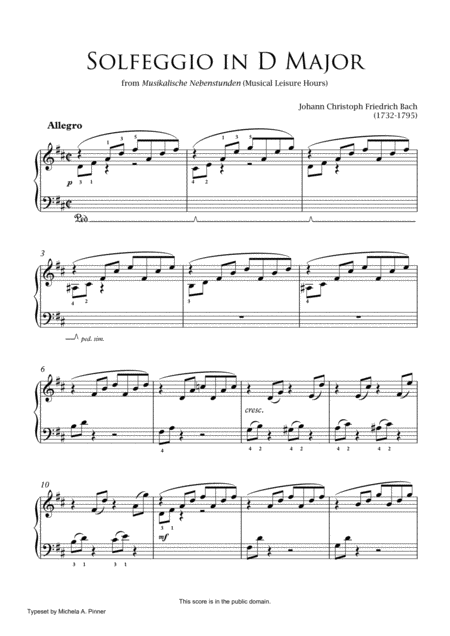 Solfeggio In D Major From Musikalische Nebenstunden By J C F Bach Sheet Music