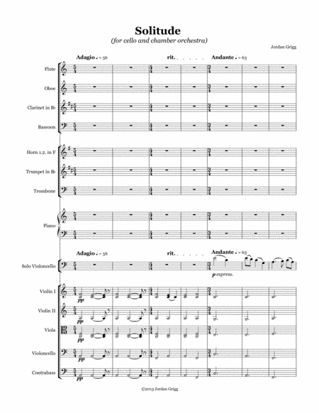 Solitude For Cello And Chamber Orchestra Sheet Music