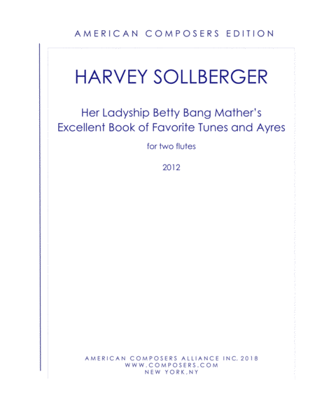 Sollberger Her Ladyship Betty Bang Mathers Excellent Book Of Favorite Tunes And Ayres Sheet Music