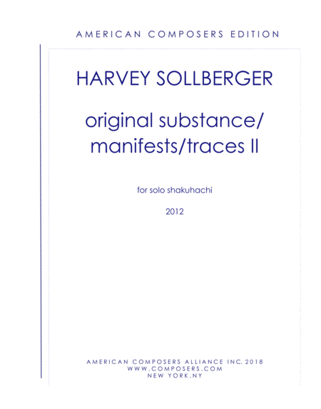 Sollberger Original Substance Manifests Traces Ii Sheet Music