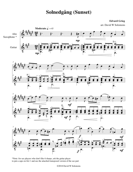 Solnedgng Sunset For Alto Saxophone And Guitar Sheet Music