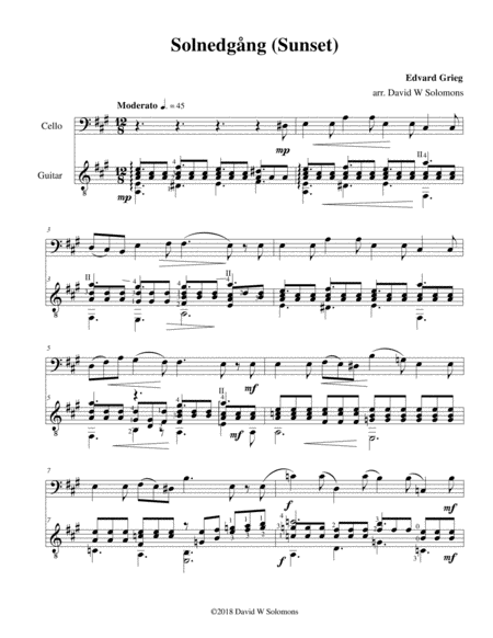 Free Sheet Music Solnedgng Sunset For Cello And Guitar