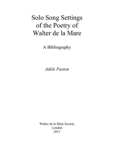 Solo Song Settings Of The Poetry Of Walter De La Mare A Bibliography Sheet Music