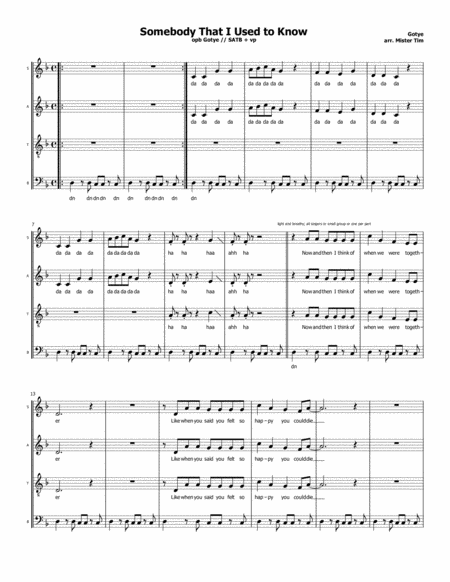 Free Sheet Music Somebody That I Used To Know