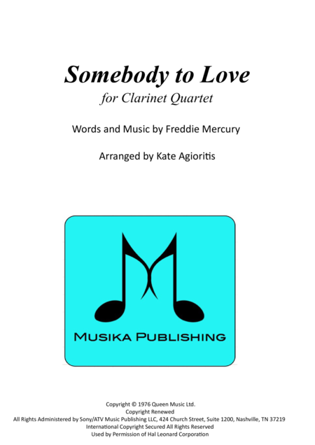 Free Sheet Music Somebody To Love For Clarinet Quartet