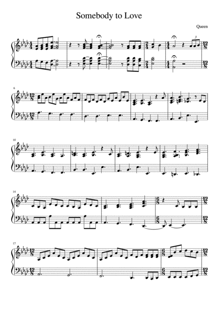 Somebody To Love Piano Solo Accompaniment Sheet Music