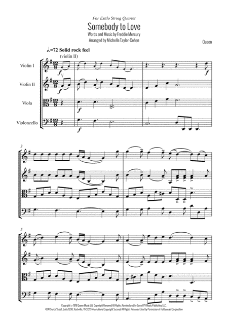 Free Sheet Music Somebody To Love String Quartet