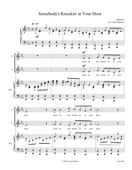 Somebodys Knockin At Your Door Satb Sheet Music