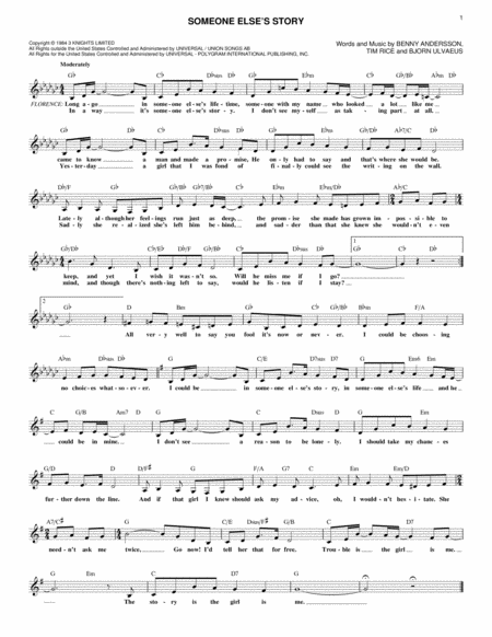 Someone Elses Story From Chess Sheet Music