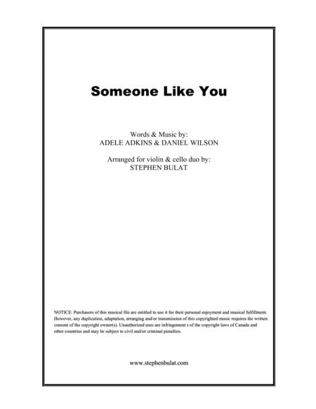 Someone Like You Adele Violin Cello Duo Or Other Treble Clef Bass Clef Instruments Key Of C Sheet Music