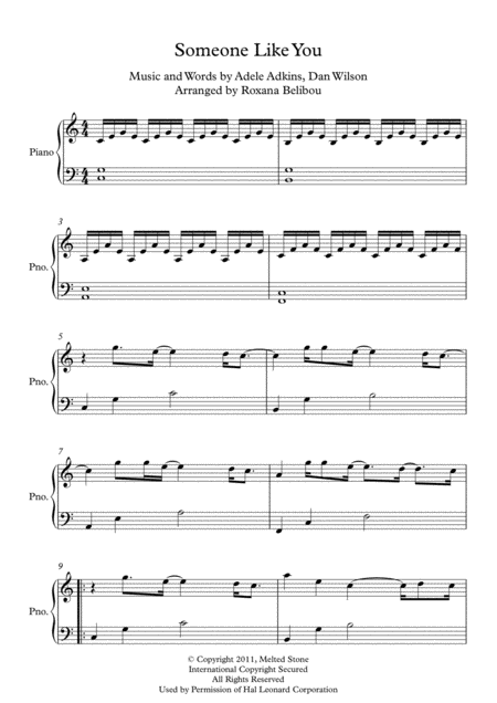 Someone Like You C Major By Adele Easy Piano Sheet Music