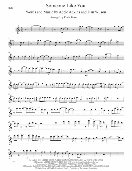 Someone Like You Easy Key Of C Flute Sheet Music