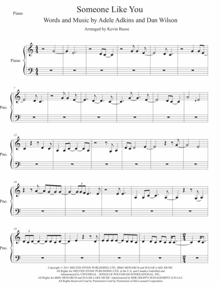 Someone Like You Easy Key Of C Piano Sheet Music