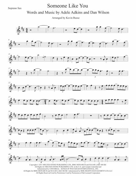 Someone Like You Easy Key Of C Soprano Sax Sheet Music