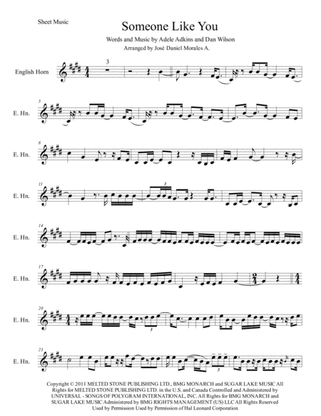 Free Sheet Music Someone Like You For English Horn