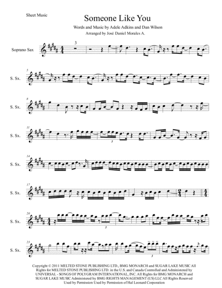 Someone Like You For Soprano Sax Sheet Music