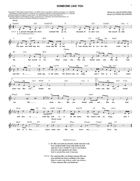 Free Sheet Music Someone Like You From Jekyll Hyde