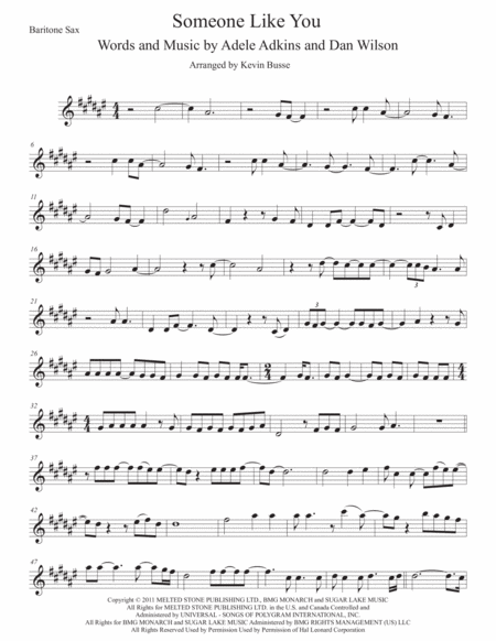 Someone Like You Original Key Bari Sax Sheet Music