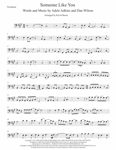 Someone Like You Original Key Trombone Sheet Music