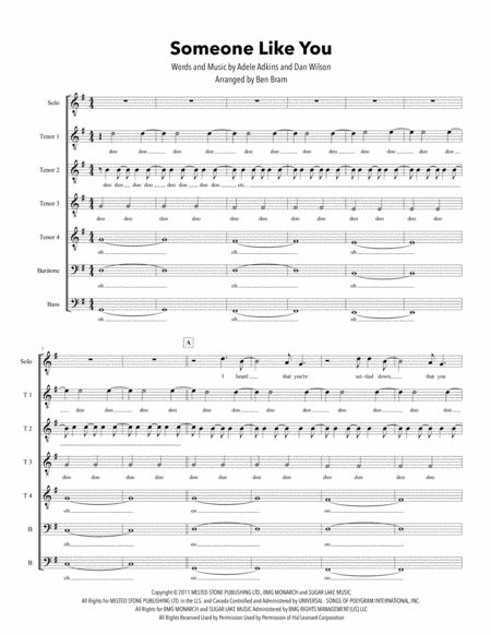 Someone Like You Ttbb Version Sheet Music