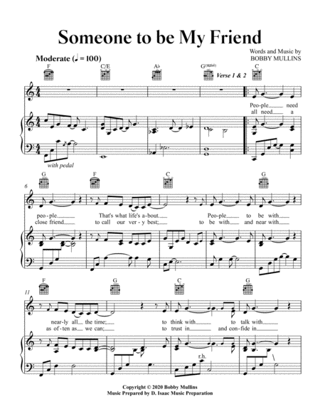 Free Sheet Music Someone To Be My Friend New Version