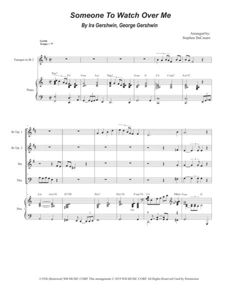 Free Sheet Music Someone To Watch Over Me Brass Quartet And Piano