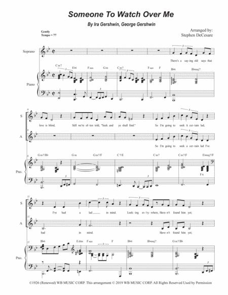 Someone To Watch Over Me Duet For Soprano And Alto Solo Sheet Music