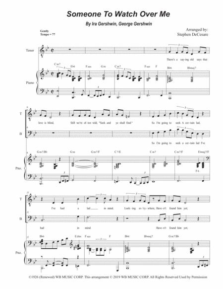 Free Sheet Music Someone To Watch Over Me For 2 Part Choir Tb