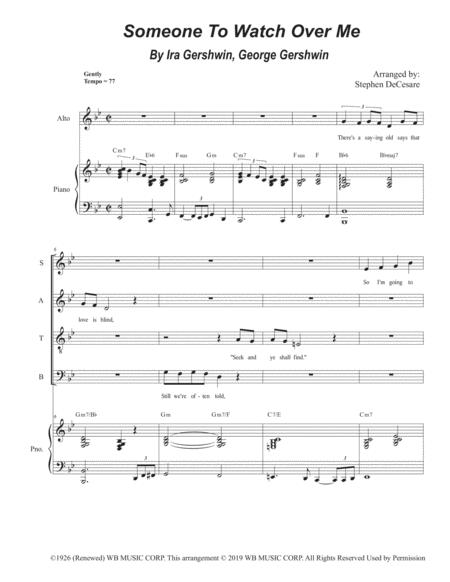 Someone To Watch Over Me For Vocal Quartet Satb Sheet Music