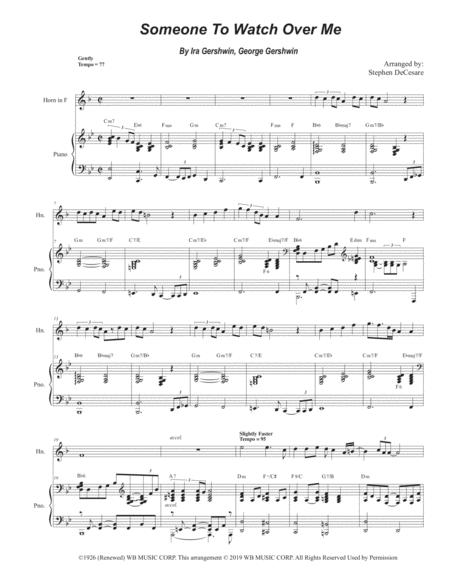 Free Sheet Music Someone To Watch Over Me French Horn Solo And Piano