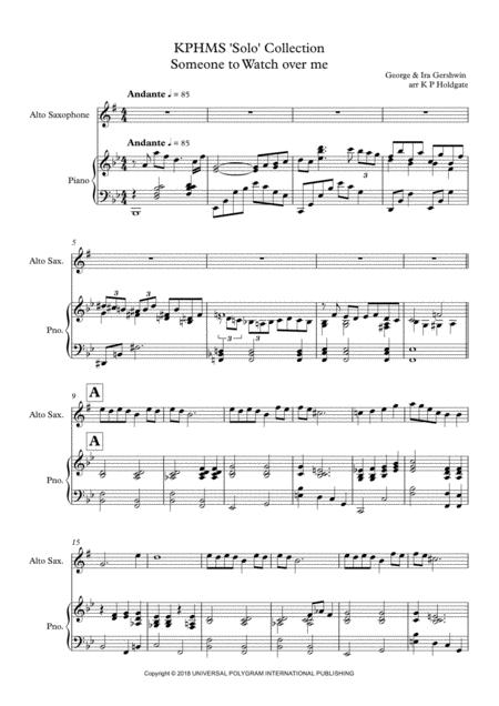 Free Sheet Music Someone To Watch Over Me Solo For Alto Saxophone Piano In Bb Major