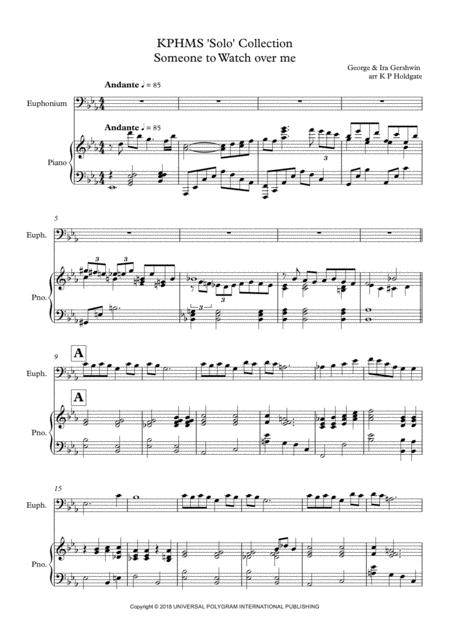 Someone To Watch Over Me Solo For Euphonium Or Baritone Piano In Eb Major Bass Clef Version Sheet Music