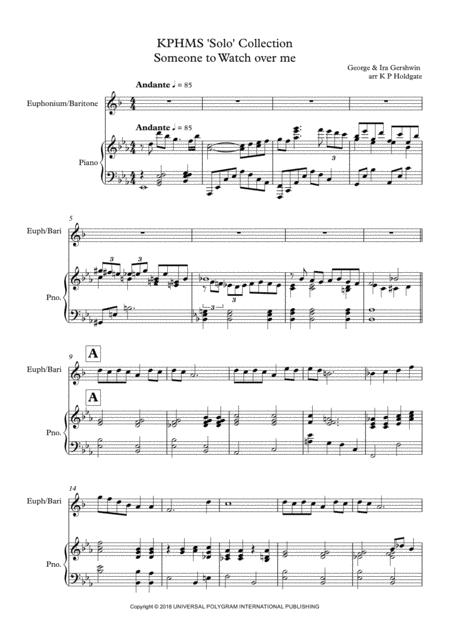 Someone To Watch Over Me Solo For Euphonium Or Baritone Piano In Eb Major Treble Clef Version Sheet Music