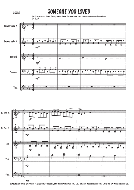 Someone You Loved Brass Quintet Sheet Music