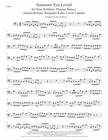 Free Sheet Music Someone You Loved Cello