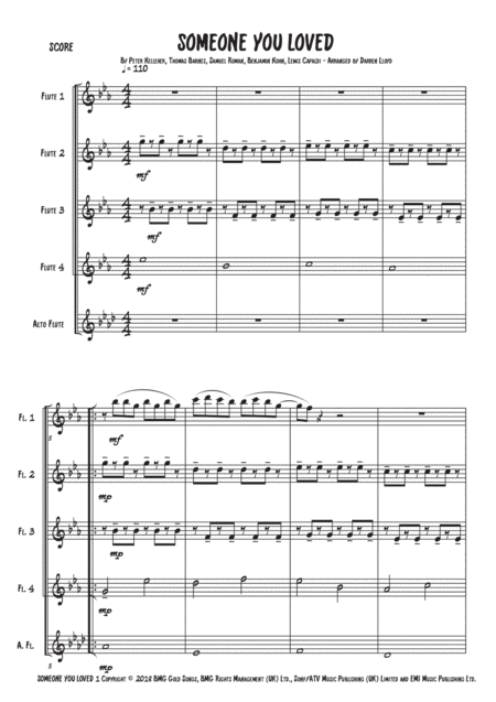 Free Sheet Music Someone You Loved Flute Quintet