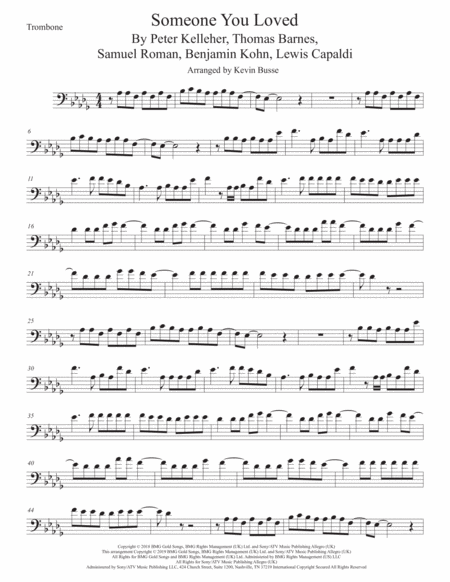 Someone You Loved Trombone Original Key Sheet Music