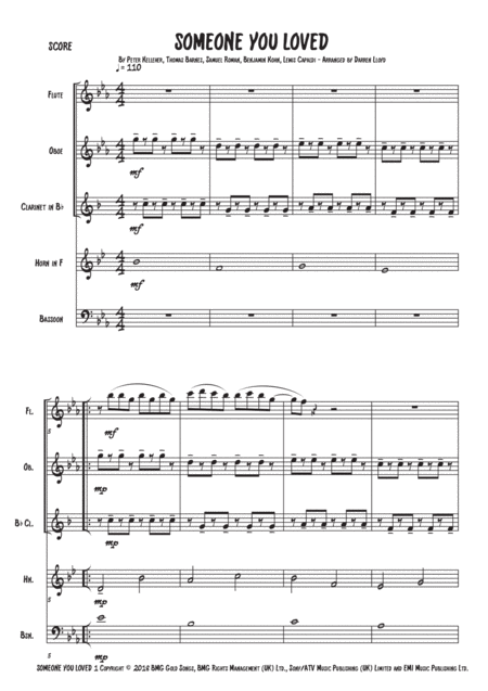 Free Sheet Music Someone You Loved Woodwind Quintet