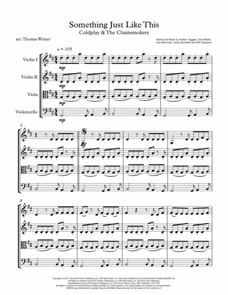 Free Sheet Music Something Just Like This Coldplay The Chainsmokers String Quartet Trio Duo Or Solo Violin