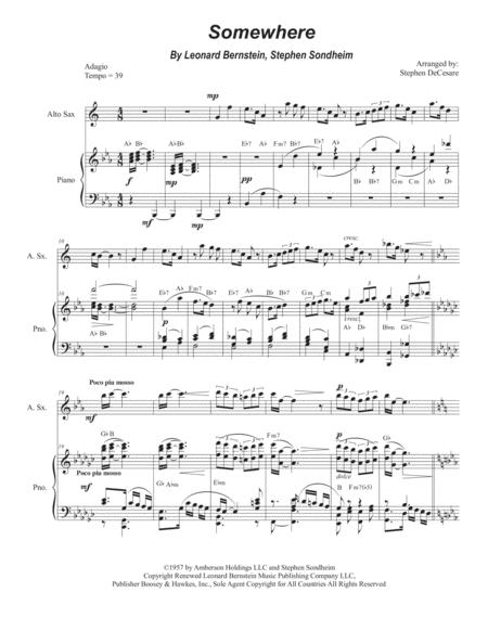 Somewhere Alto Saxophone And Piano Sheet Music