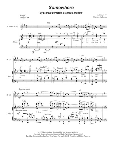 Somewhere Bb Clarinet Solo And Piano Sheet Music