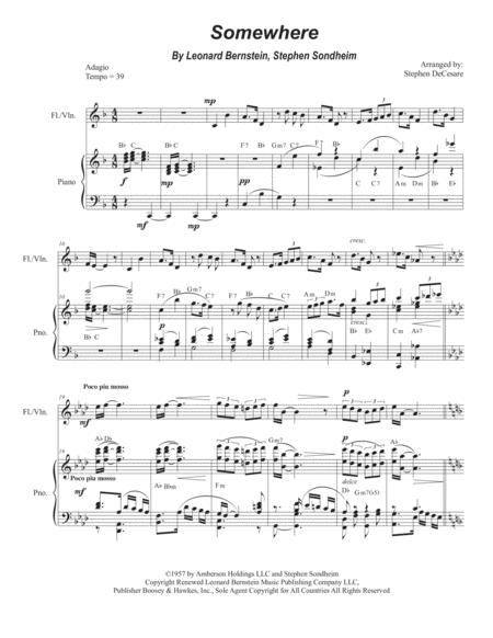 Somewhere Flute Or Violin Solo And Piano Sheet Music