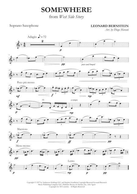 Somewhere From West Side Story For Saxophone Quartet Sheet Music