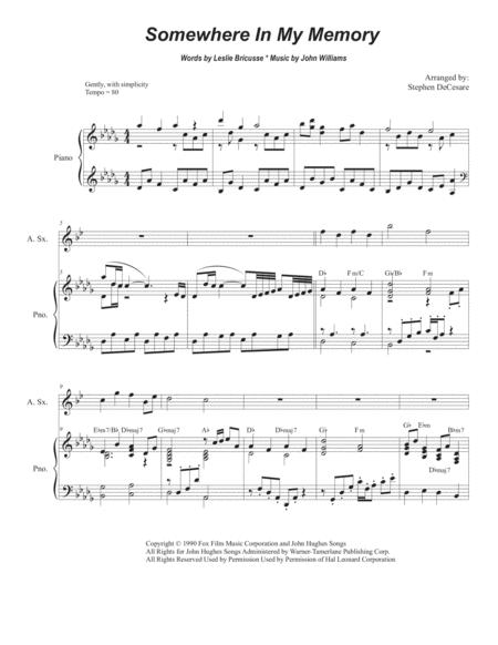 Somewhere In My Memory For Alto Saxophone And Piano Sheet Music