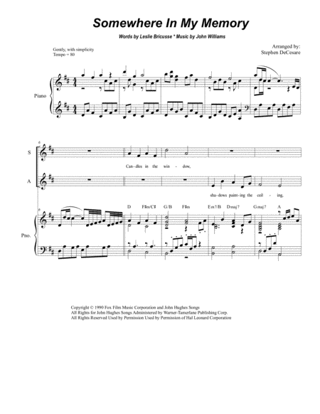 Free Sheet Music Somewhere In My Memory For Satb