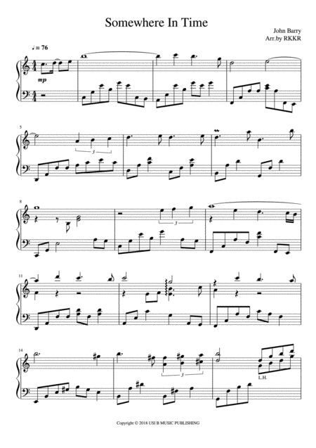 Free Sheet Music Somewhere In Time Theme