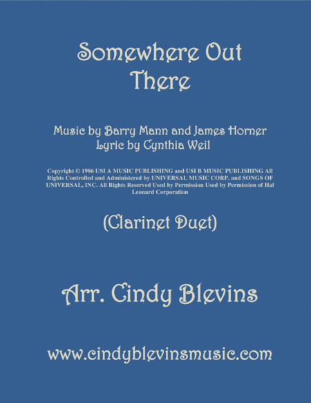 Somewhere Out There Arranged For Clarinet Duet Sheet Music